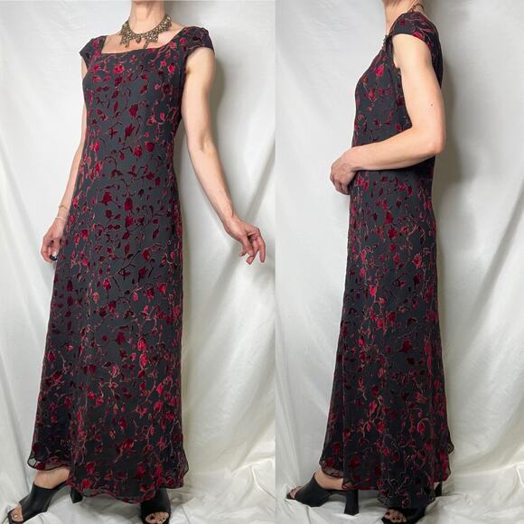 Vintage velvet burnout floral prom formal dress maxi gown Ann Taylor 90s Y2K - Picture 11 of 14
